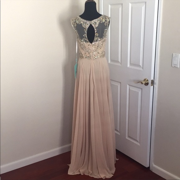 Glamorous Champagne Beaded Sweetheart Sheath High Slit Evening Gown TP5434 main image 0